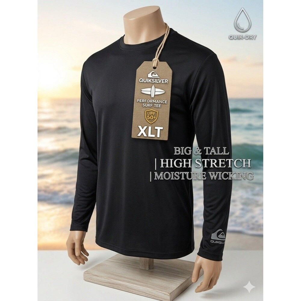 Quick Silver Men's XLT Performance Sun Shirt Black Loose Fit Surf Tee Blokecore